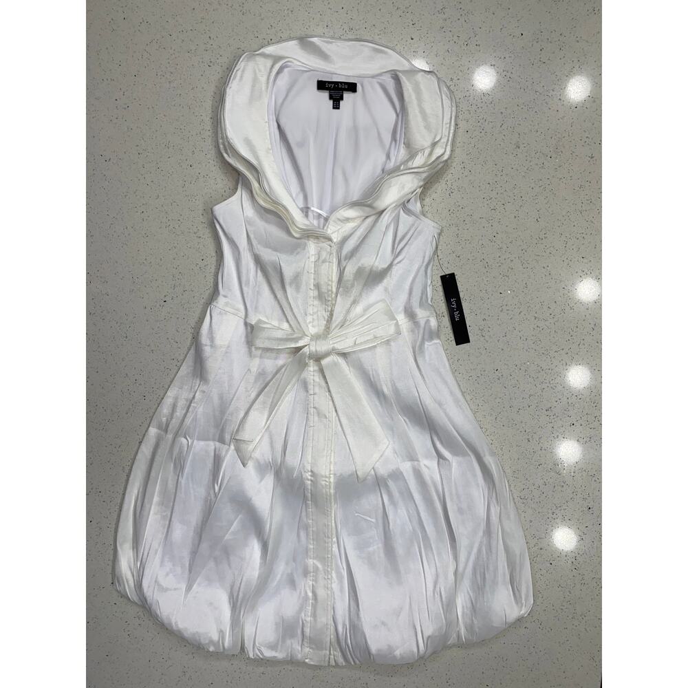 ivy + blu Women’s US 8 Sleeveless Stretch Teffeta Ruffled V-Neck Zipper Dress